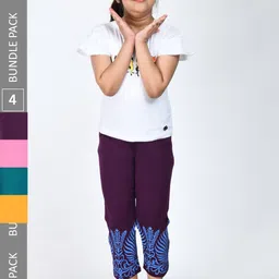 IndiWeaves Girls Pack Of 4 Floral Printed Lounge Pants-image-39