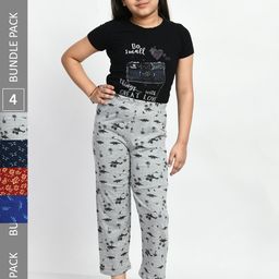BAESD Girls Set Of 4 Printed Pure Cotton Lounge Pants-image-60