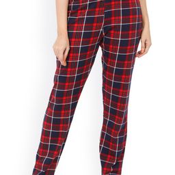 9shines Label Women Navy Blue & Red Checked Lounge Pants-image-78