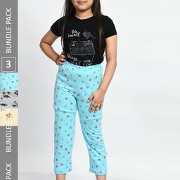 BAESD Girls Set Of 3 Printed Cropped Cotton Lounge Pants-image-108