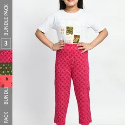 BAESD Girls Pack Of 3 Conversational Printed Pure Cotton Lounge Pants-image-95