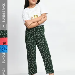 BAESD Girls Pack Of 3 Printed Pure Cotton Mid-Rise Lounge Pants-picture-10
