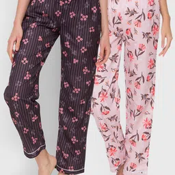 FashionRack Women Pack of 2 Pink & Brown Printed Cotton Lounge Pants-picture-22