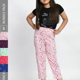 BAESD Girls Set Of 5 Printed Cotton Lounge Pants-image-3
