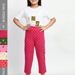 BAESD Girls Pack Of 5 Conversational Printed Pure Cotton Lounge Pants-image-98