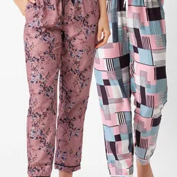 FashionRack Pack of 2 Pink & Brown Printed Cotton Lounge Pants-picture-39