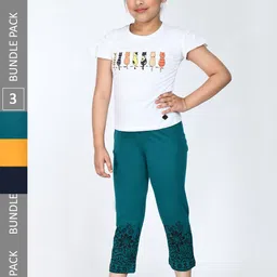 IndiWeaves Pack of 3 Cotton Printed Ankle-Length Leggings-image-48