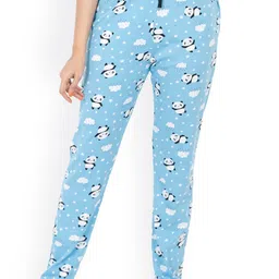 9shines Label Women Blue & White Panda Printed Lounge Pants-image-93