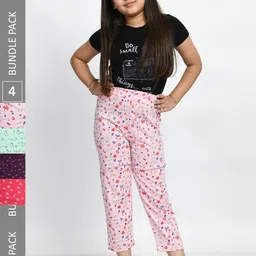 BAESD Girls Pack Of 4 Conversational Printed Pure Cotton Lounge Pants-image-98
