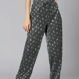 Oxolloxo Women Black Floral Printed Lounge Pants-picture-17