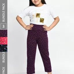 BAESD Girls Pack Of 3 Printed Cotton Lounge Pants-29