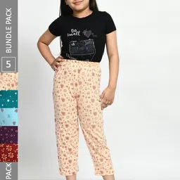 BAESD Girls Pack Of 5 Printed Pure Cotton Lounge Pants-picture-37