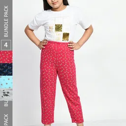 BAESD Girls Pack Of 4 Printed Pure Cotton Lounge Pants-picture-48