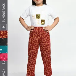 BAESD Girls Pack Of 4 Printed Pure Cotton Lounge Pants-picture-30