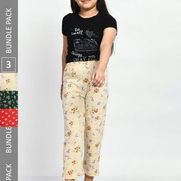 BAESD Girls Pack Of 3 Conversational Printed Pure Cotton Lounge Pants-image-55