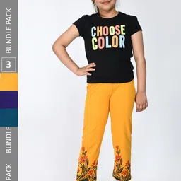 IndiWeaves Girls Pack of 3 Pure Cotton Lounge Pants-33