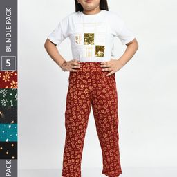 BAESD Girls Pack Of 5 Printed Pure Cotton Lounge Pants-image-99
