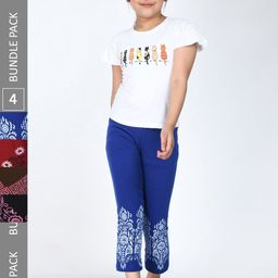 IndiWeaves Girls Set of 4 Cotton Ethnic Motifs Printed Capris-image-28
