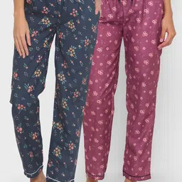 FashionRack Women Pack of 2 Navy Blue & Purple Printed Cotton Lounge Pants-picture-45