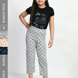 BAESD Girls Pack Of 3 Printed Pure Cotton Lounge Pants-picture-39