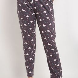 Kanvin Women Grey & White Printed Pure Cotton Lounge Pants-25