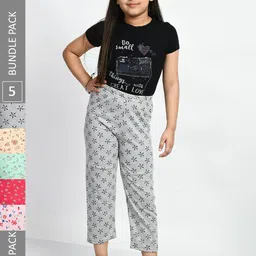 BAESD Girls Pack Of 5 Printed Pure Cotton Lounge Pants-picture-36