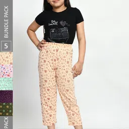 BAESD Girls Pack Of 5 Printed Pure Cotton Mid-Rise Lounge Pants-picture-44