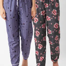 FashionRack Women Pack of 2 Grey And Purple Printed Lounge Pants-picture-16