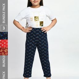 BAESD Girls Pack Of 3 Printed Cotton Lounge Pants-image-41