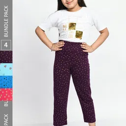 BAESD Girls Pack Of 4 Printed Pure Cotton Lounge Pants-picture-35