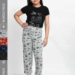 BAESD Girls Pack Of 4 Printed Pure Cotton Lounge Pants-image-20