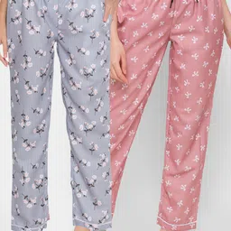 FashionRack Women Pack of 2 Grey & Peach Printed Cotton Lounge Pants-picture-27
