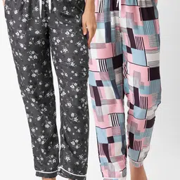 FashionRack Women Pack of 2 Grey Printed Cotton Lounge Pants-picture-4