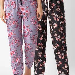 FashionRack Women Grey & Black Pack of 2 Floral Printed Lounge Pants-picture-28