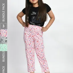 BAESD Girls Pack Of 3 Conversatioanl Printed Pure Cotton Lounge Pants-picture-49