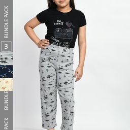 BAESD Girls Set Of 3 Printed Cotton Lounge Pants-image-104