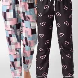 FashionRack Pack of 2 Women Pink & Black Printed Lounge Pants-picture-40