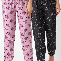 FashionRack  Pack Of 2 Women Pink & Black Printed Cotton Lounge Pants-picture-29