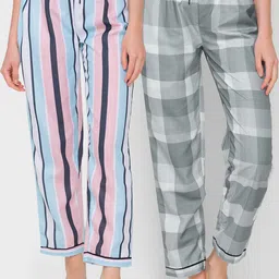 FashionRack Woman Pack of 2 Multi & Grey 100% Cotton Striped Lounge Pants-picture-34