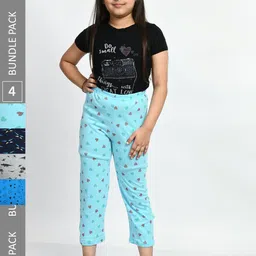 BAESD Girls Pack Of 4 Conversational Printed Pure Cotton Lounge Pants-image-92