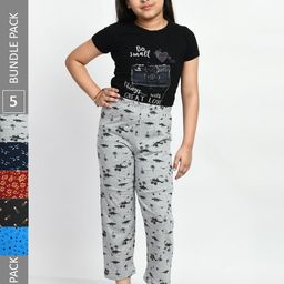 BAESD Girls Set Of 5 Printed Cotton Lounge Pants-image-106