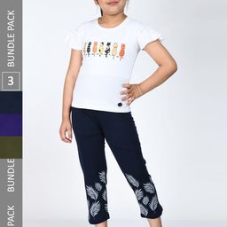 IndiWeaves Girls Pack of 3 Printed Ankle Length Pure Cotton Lounge Pants-image-13