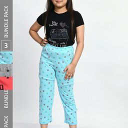 BAESD Girls Pack of 3 Printed Cotton Lounge Pants-image-94