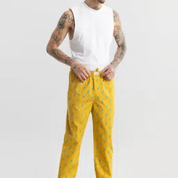 Snitch Yellow Men Printed Cotton Lounge Pants-image-93