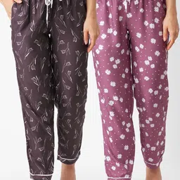 FashionRack Pack Of 2 Women Brown & Pink Printed Cotton Lounge Pants-picture-26