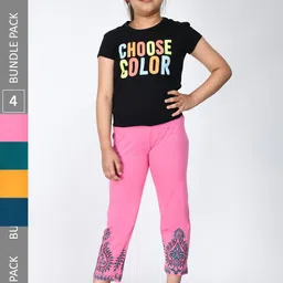 IndiWeaves Girls Set of 4 Printed Cropped Cotton Lounge Pants-picture-2