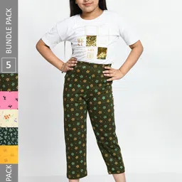BAESD Girls Pack Of 5 Printed Pure Cotton Lounge Pants-picture-35