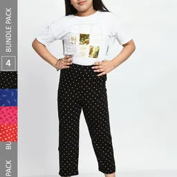BAESD Girls Pack Of 4 Conversatioanl Printed Pure Cotton Lounge Pants-image-85