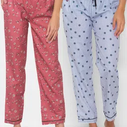 FashionRack Women Pack of 2 Rust & Blue Printed Cotton Lounge Pants-picture-15