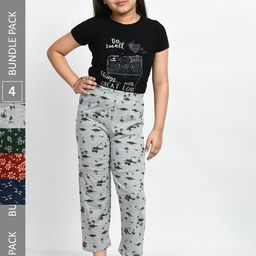 BAESD Girls Pack of 4 Printed Cotton Lounge Pants-image-82